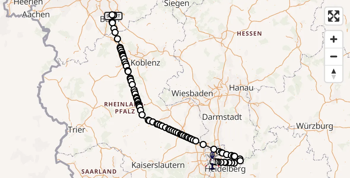 Flugroute Polizeihubschrauber Sankt Augustin - Mannheim-City Flughafen, 15 Juni 2026, 05:27