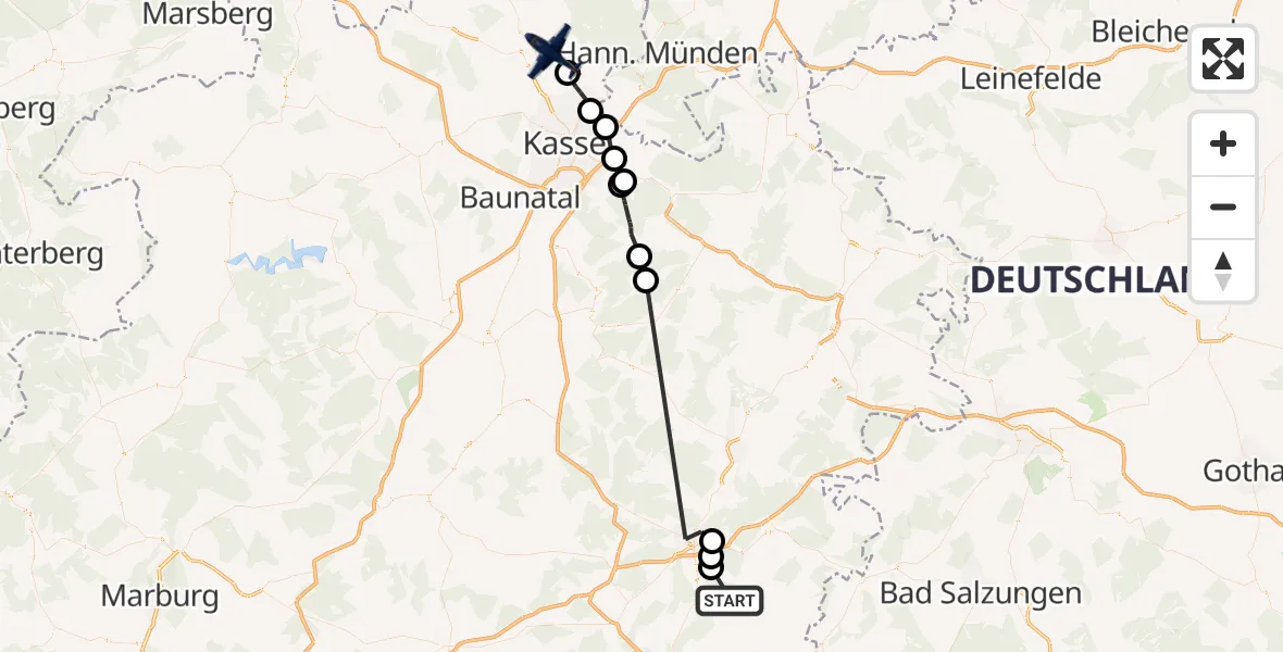 Flugroute Polizeiflugzeug Schenklengsfeld - Immenhausen, 15 Juni 2026, 05:34