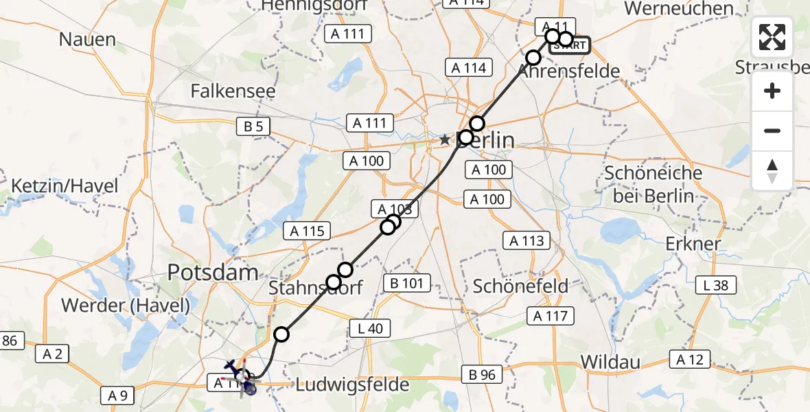 Flugroute Polizeihubschrauber Ahrensfelde Hubschrauberlandeplatz - Saarmund Flugplatz, 15 Juni 2026, 05:41