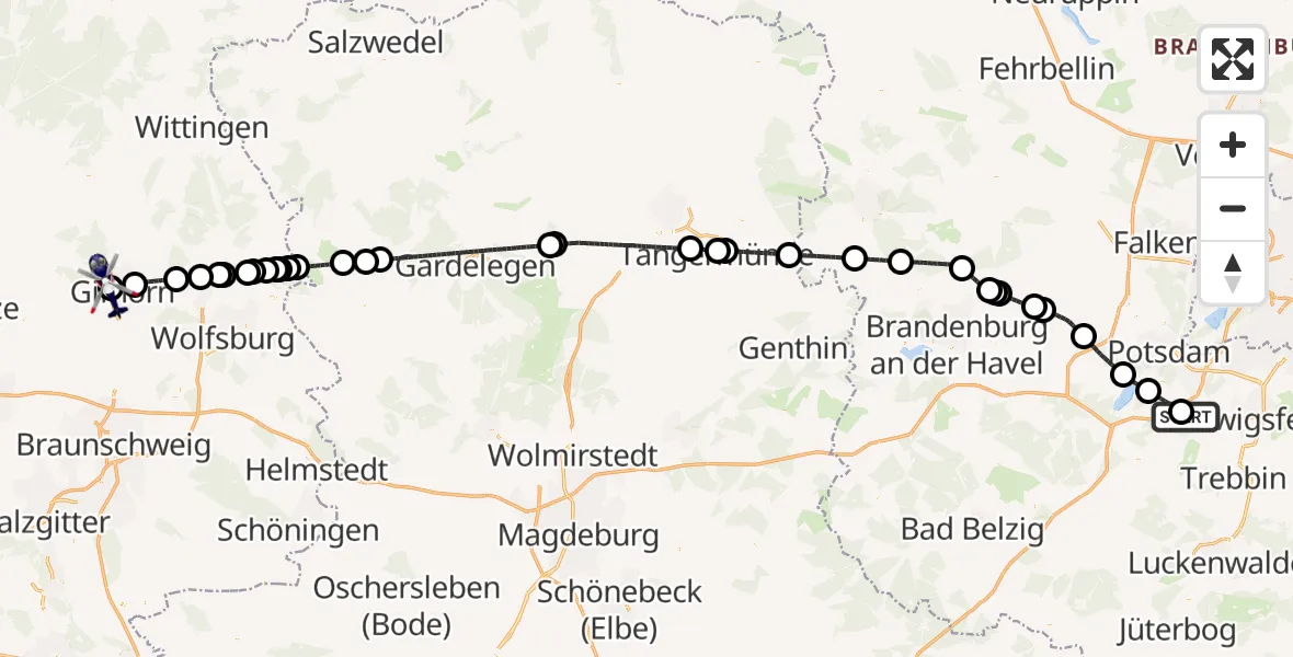 Flugroute Polizeihubschrauber Saarmund Flugplatz - Gifhorn Bundespolizei Hubschrauberlandeplatz, 15 Juni 2026, 06:15