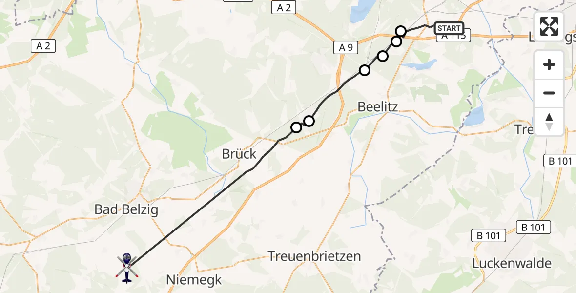 Flugroute Polizeihubschrauber Michendorf - Planetal, 15 Juni 2026, 06:16