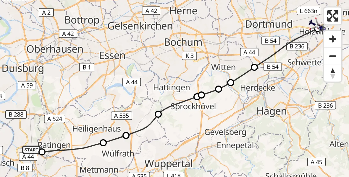 Flugroute Polizeihubschrauber Düsseldorf Flughafen - Dortmund Flughafen, 15 Juni 2026, 06:23