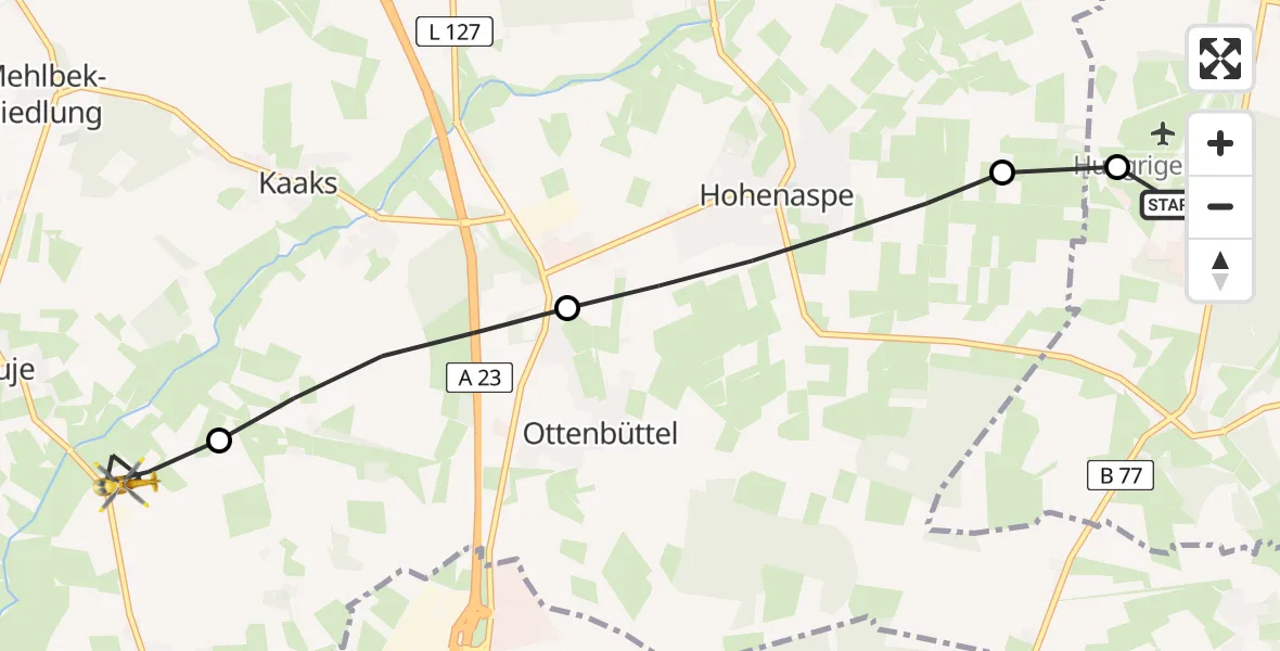 Flugroute Rettungshubschrauber Itzehoe Hungriger Wolf Flugplatz - Oldendorf, 15 Juni 2026, 06:24