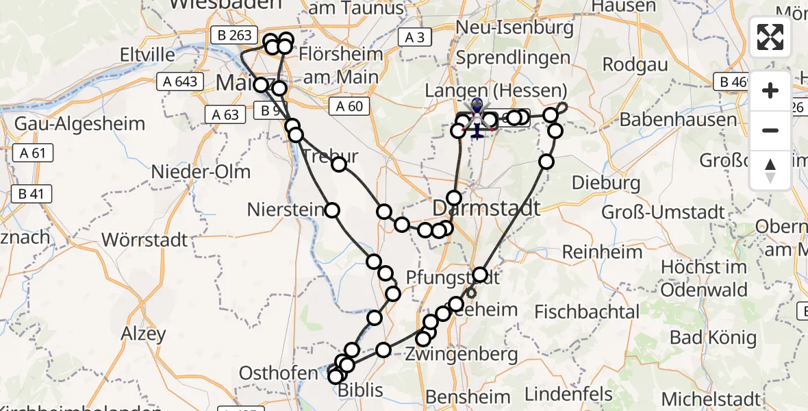 Flugroute Polizeihubschrauber Flughafen Frankfurt-Egelsbach - Flughafen Frankfurt-Egelsbach, 15 Juni 2026, 06:33