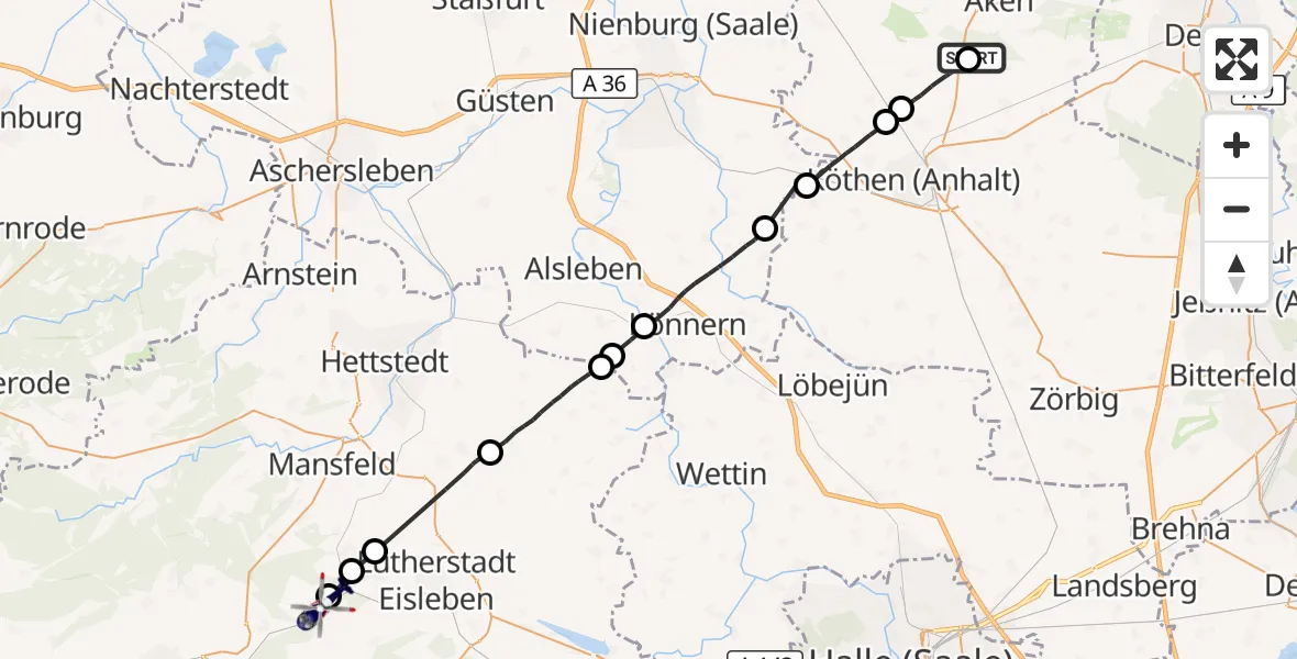Flugroute Polizeihubschrauber Aken (Elbe) - Blankenheim, 15 Juni 2026, 06:47