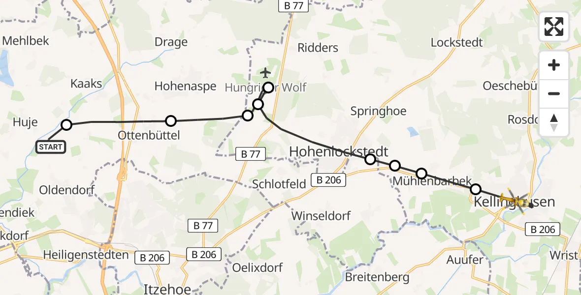 Flugroute Rettungshubschrauber Oldendorf - Kellinghusen, 15 Juni 2026, 06:47
