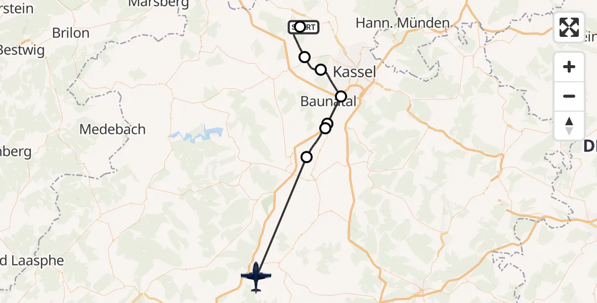 Flugroute Polizeiflugzeug Calden - Schwalmstadt, 15 Juni 2026, 06:49