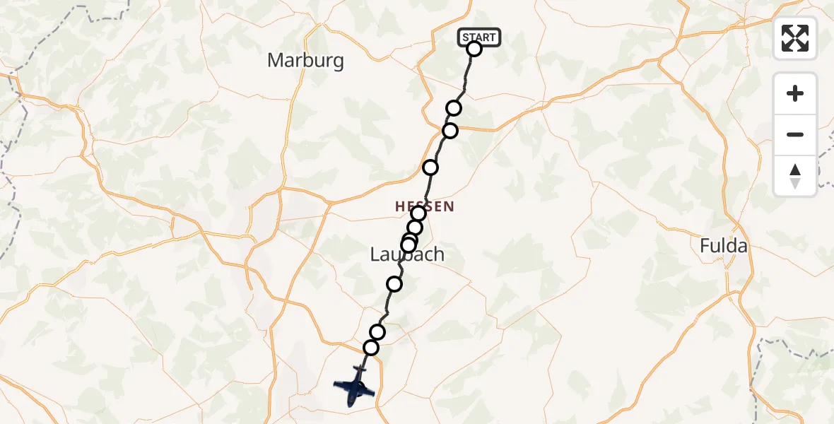 Flugroute Polizeiflugzeug Neustadt (Hessen) - Reichelsheim (Wetterau), 15 Juni 2026, 07:10