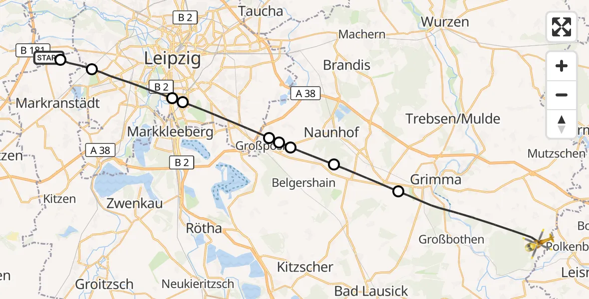 Flugroute Rettungshubschrauber Schkeuditz - Grimma, 15 Juni 2026, 07:18