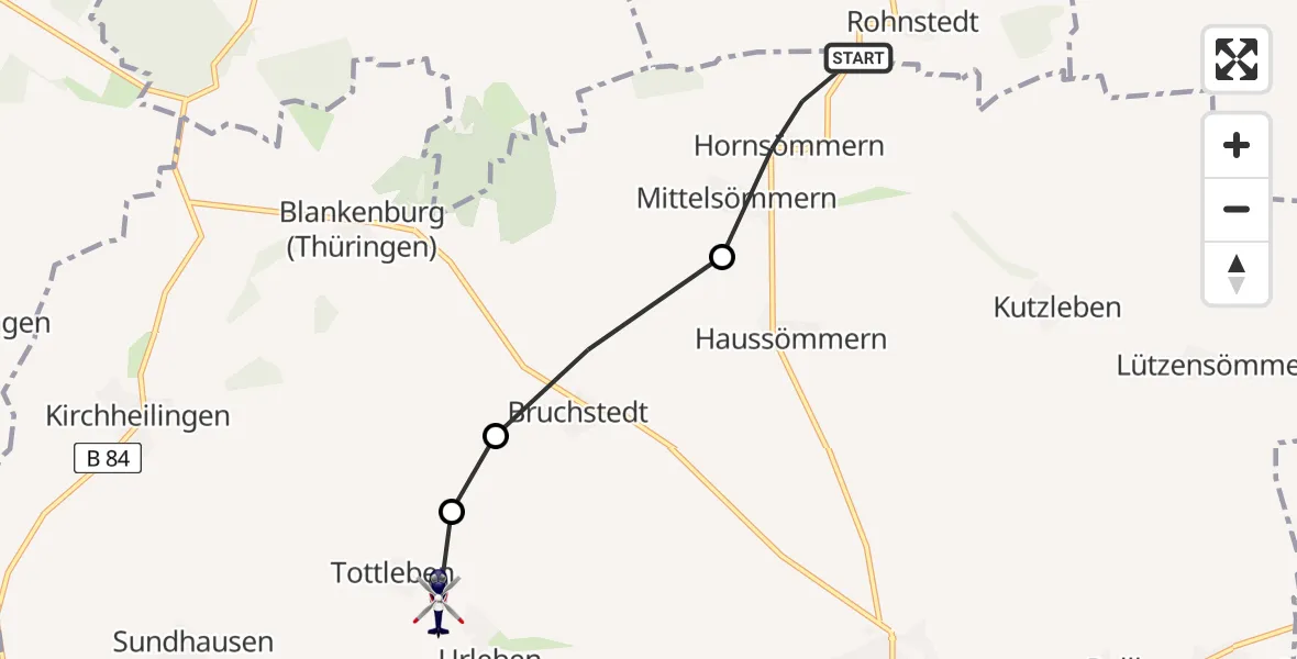 Flugroute Polizeihubschrauber Hornsömmern - Urleben, 15 Juni 2026, 07:22