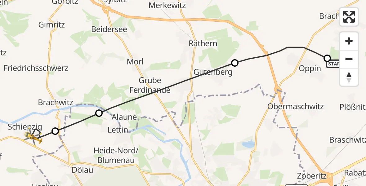 Flugroute Rettungshubschrauber Halle-Oppin Flugplatz - Salzatal, 15 Juni 2026, 07:23