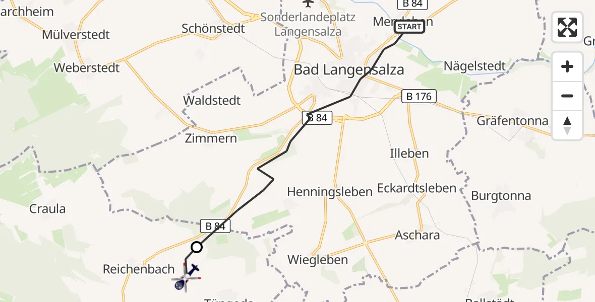 Flugroute Polizeihubschrauber Bad Langensalza - Hörselberg-Hainich, 15 Juni 2026, 07:27