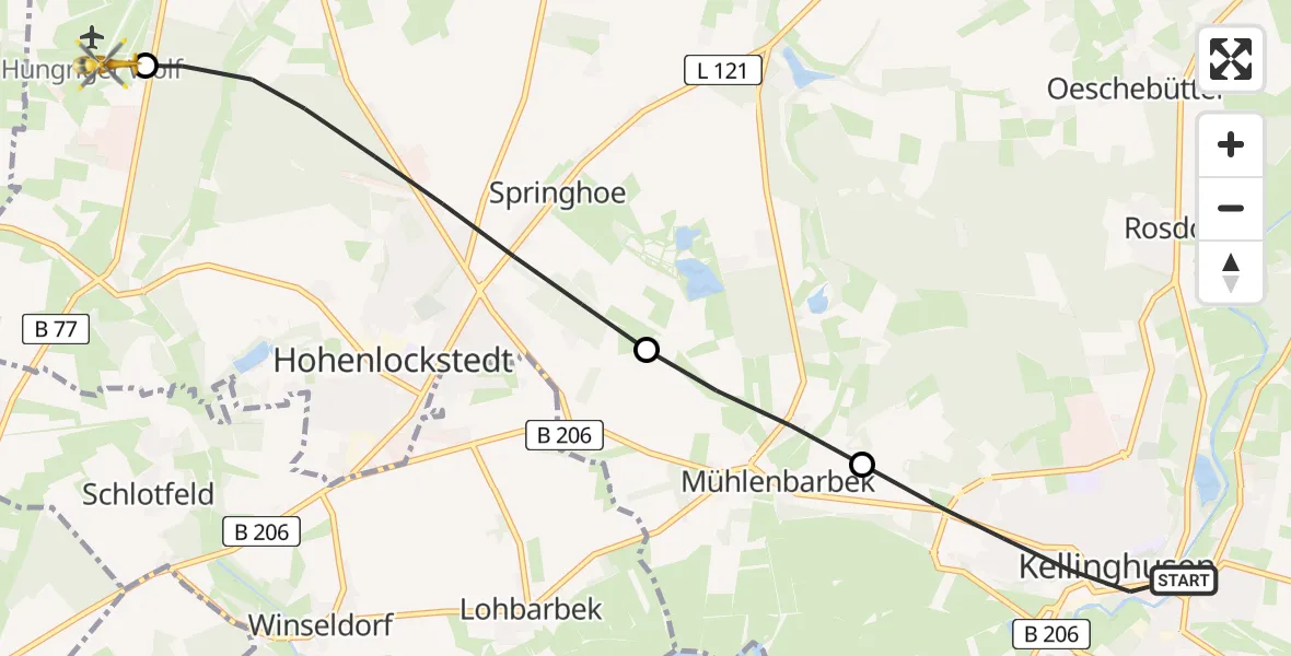 Flugroute Rettungshubschrauber Kellinghusen - Itzehoe Hungriger Wolf Flugplatz, 15 Juni 2026, 07:28