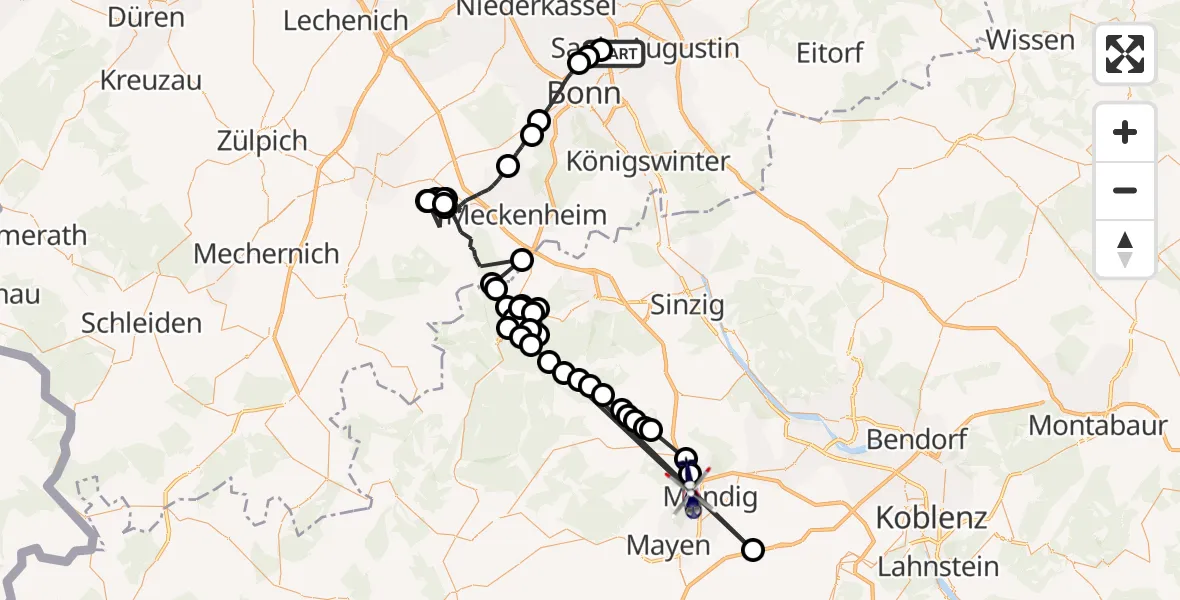 Flugroute Polizeihubschrauber Sankt Augustin - Mendig, 15 Juni 2026, 07:31