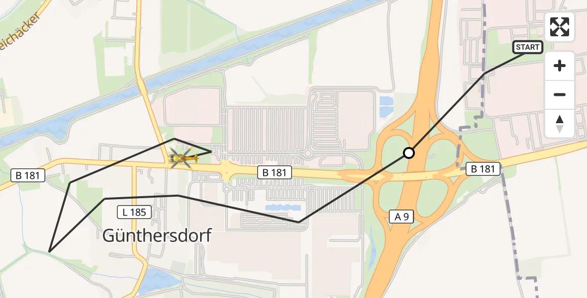 Flugroute Rettungshubschrauber ADAC Air Rescue Station Leipzig/Schkeuditz-Dölzig Hubschrauberlandeplatz (Christoph 61) - Leuna, 15 Juni 2026, 07:34