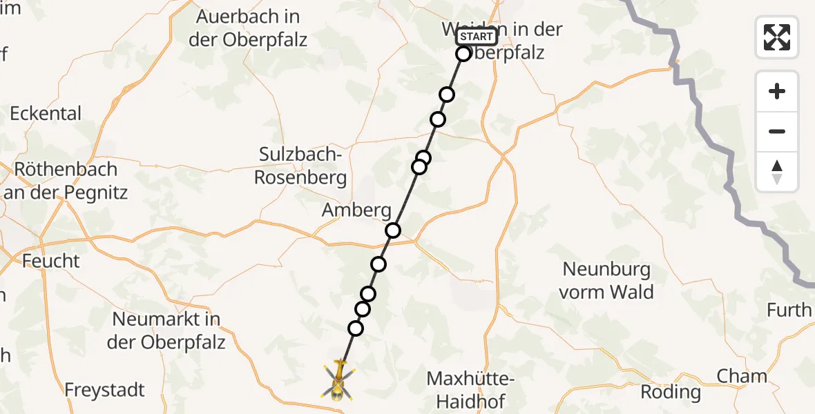 Flugroute Rettungshubschrauber Weiden i.d.OPf. - Militärflugplatz Hohenfels, 15 Juni 2026, 07:41