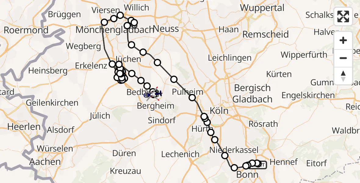 Flugroute Polizeihubschrauber Sankt Augustin - Bergheim, 15 Juni 2026, 07:42