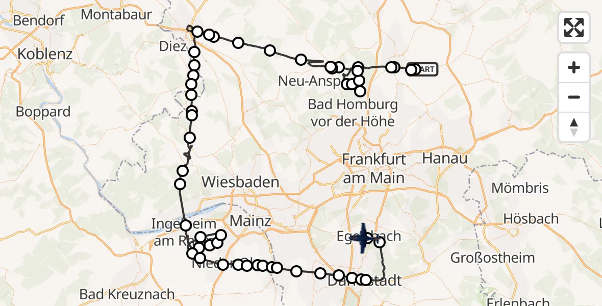 Flugroute Polizeiflugzeug Florstadt - Flughafen Frankfurt-Egelsbach, 15 Juni 2026, 07:48
