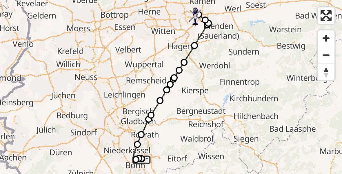 Flugroute Polizeihubschrauber Sankt Augustin - Dortmund Flughafen, 15 Juni 2026, 08:04
