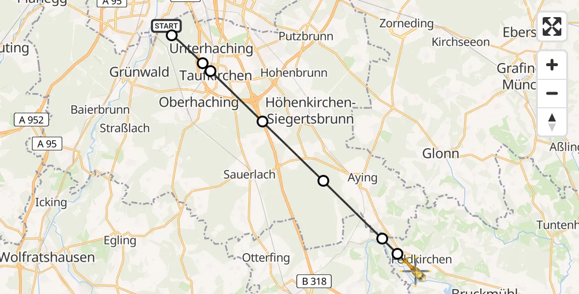Flugroute Rettungshubschrauber ADAC Air Rescue Center Hubschrauberlandeplatz (Christoph 1) - Feldkirchen-Westerham, 15 Juni 2026, 08:11