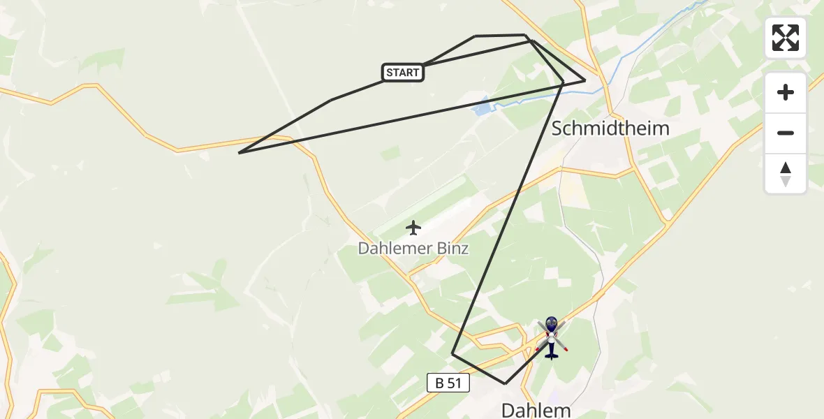 Flugroute Polizeihubschrauber Dahlem - Dahlem, 15 Juni 2026, 08:15