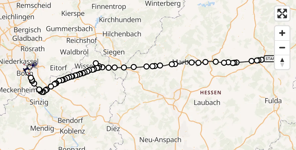 Flugroute Polizeihubschrauber Bad Hersfeld - Sankt Augustin, 15 Juni 2026, 08:18