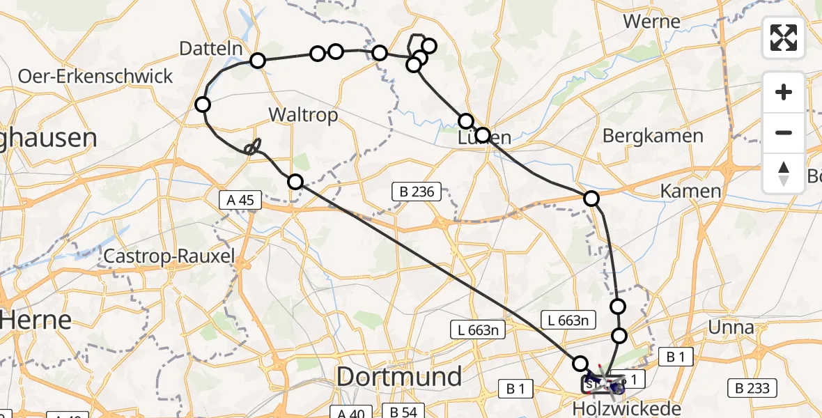 Flugroute Polizeihubschrauber Dortmund Flughafen - Dortmund Flughafen, 15 Juni 2026, 08:21