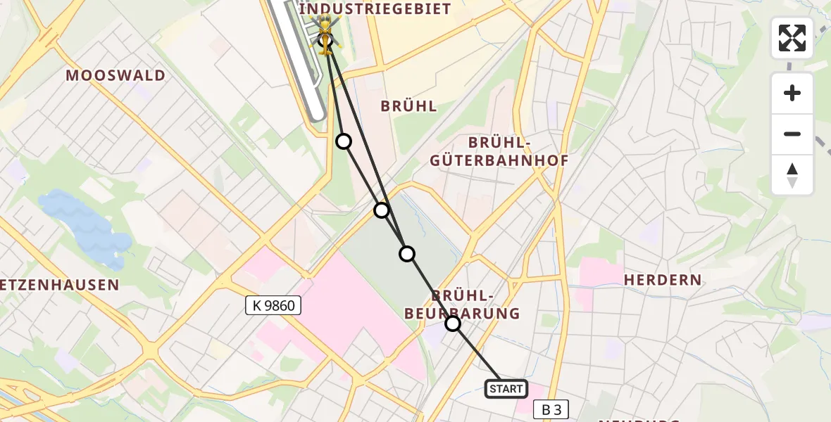 Flugroute Ambulanzhubschrauber Freiburg im Breisgau - Freiburg im Breisgau Flugplatz, 15 Juni 2026, 08:27