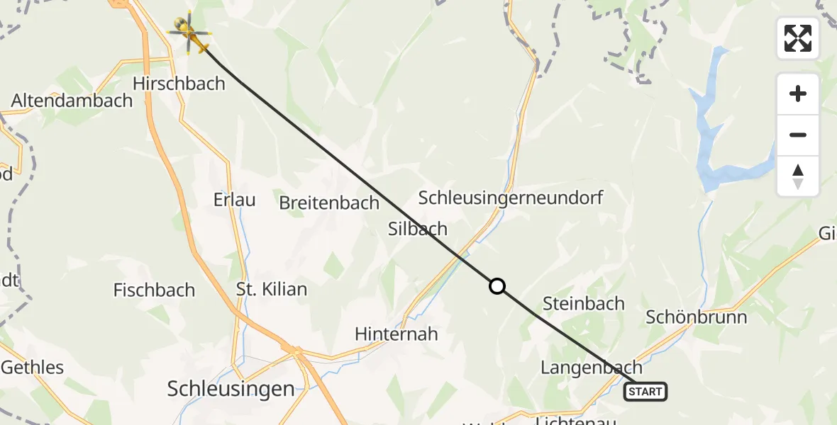 Flugroute Rettungshubschrauber Schleusegrund - Schleusingen, 15 Juni 2026, 08:38