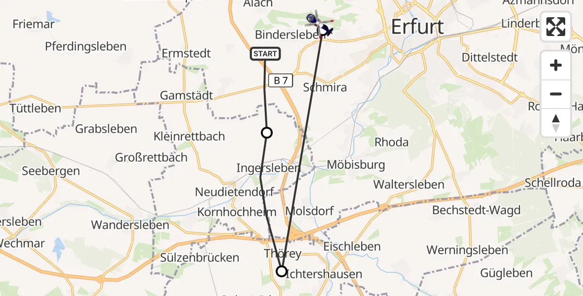 Flugroute Polizeihubschrauber Erfurt - Erfurt-Weimar Flughafen, 15 Juni 2026, 08:39