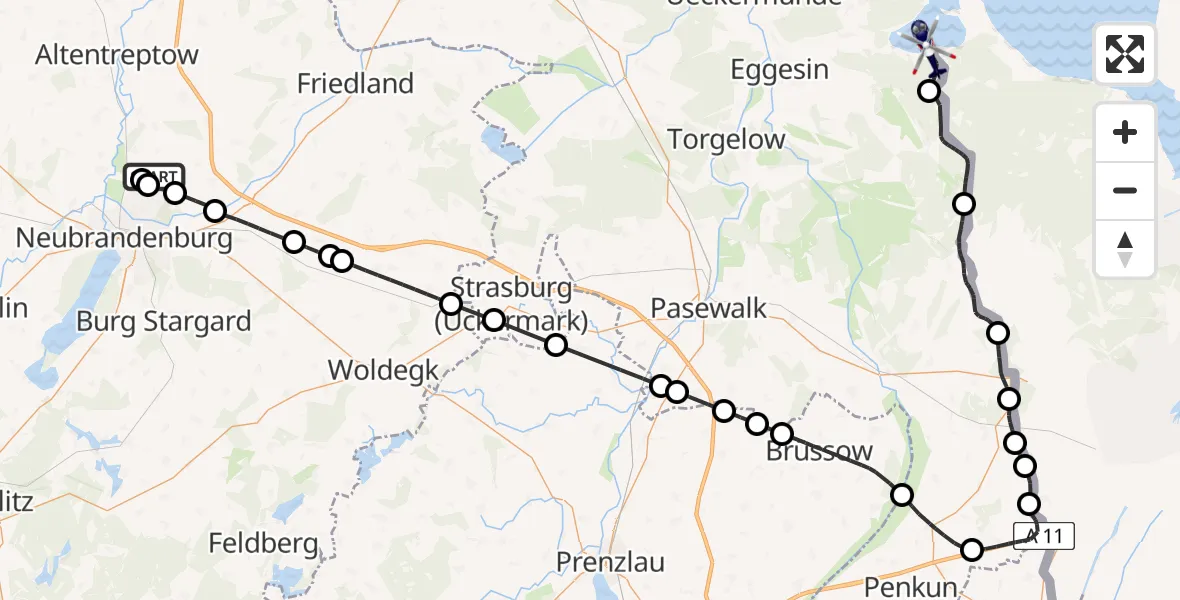 Flugroute Polizeihubschrauber Neubrandenburg Trollenhagen Flughafen - Luckow, 15 Juni 2026, 08:40