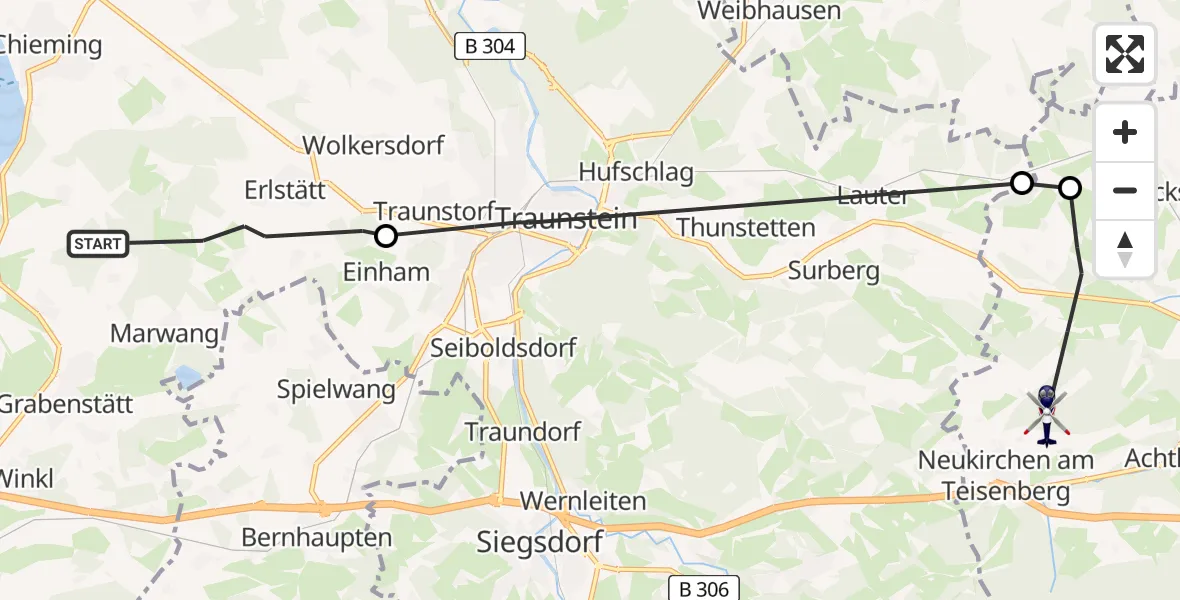 Flugroute Polizeihubschrauber Grabenstätt - Teisendorf, 15 Juni 2026, 08:47