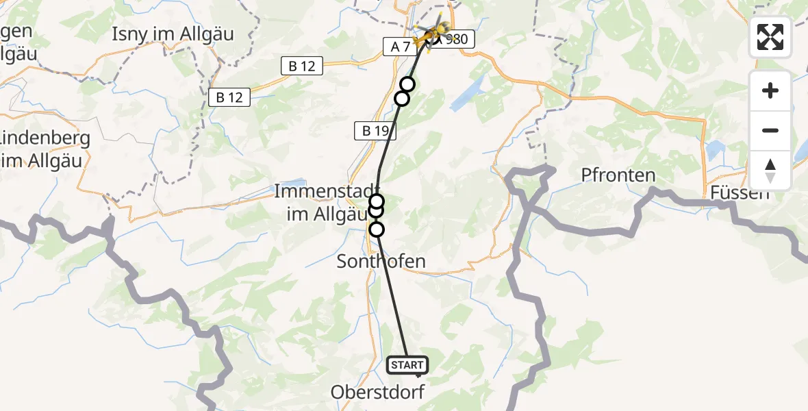 Flugroute Rettungshubschrauber Oberstdorf - Kempten-Durach Flugplatz, 15 Juni 2026, 08:56