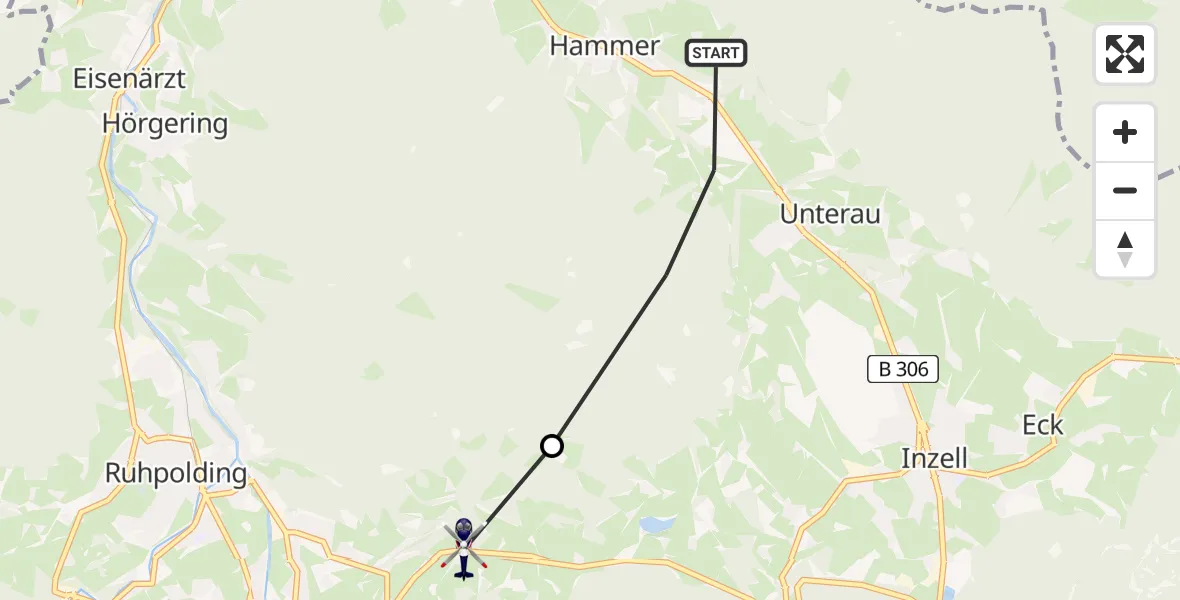 Flugroute Polizeihubschrauber Siegsdorf - Ruhpolding, 15 Juni 2026, 08:56