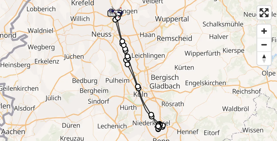 Flugroute Polizeihubschrauber Düsseldorf Flughafen - Düsseldorf Flughafen, 15 Juni 2026, 09:02