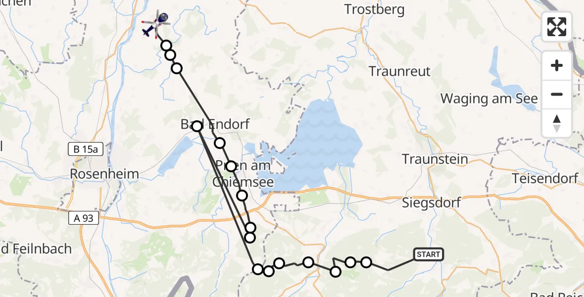 Flugroute Polizeihubschrauber Ruhpolding - Eiselfing, 15 Juni 2026, 09:02