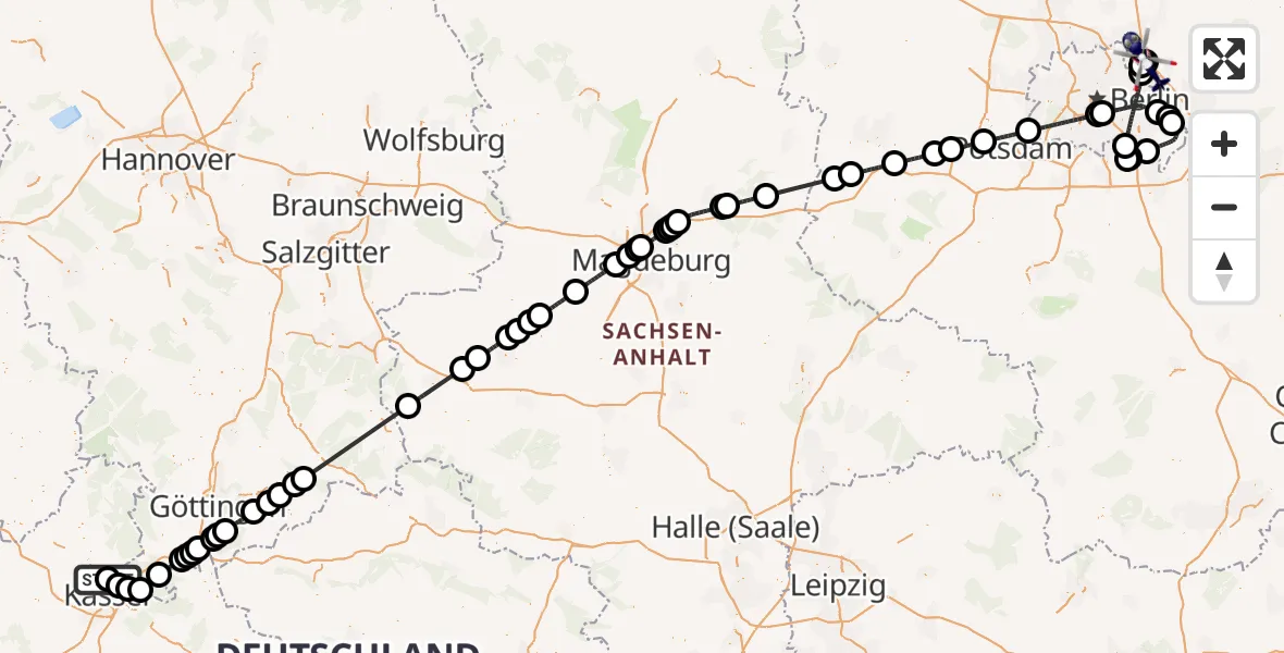 Flugroute Polizeihubschrauber Fuldatal Bundespolizei Hubschrauberlandeplatz - Ahrensfelde, 15 Juni 2026, 09:08