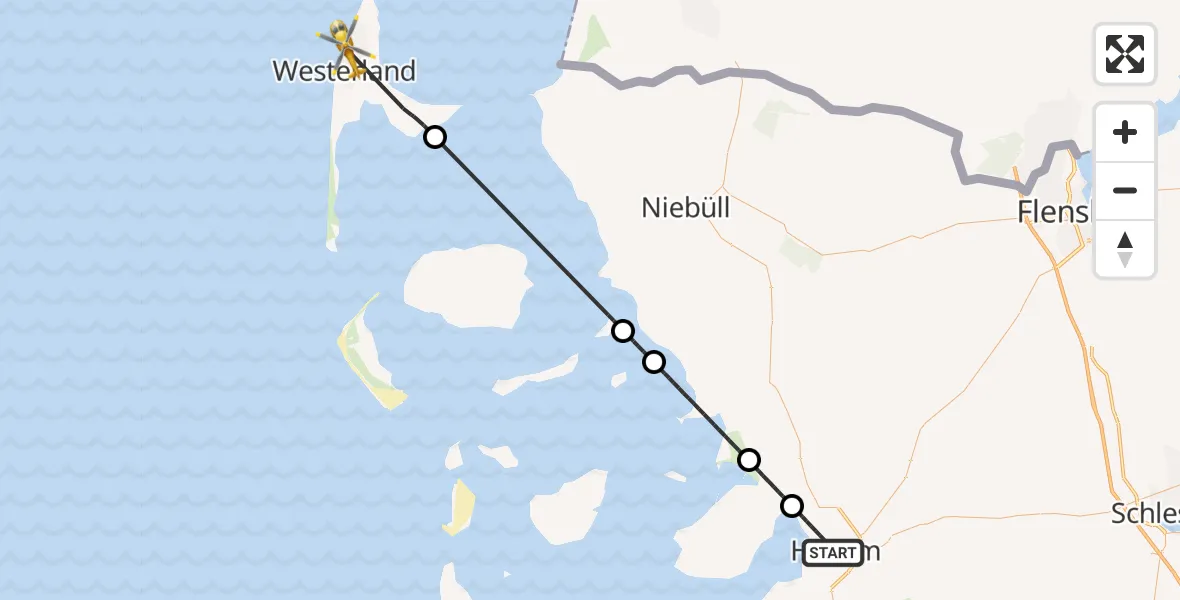 Flugroute Rettungshubschrauber Husum - Sylt, 15 Juni 2026, 09:16