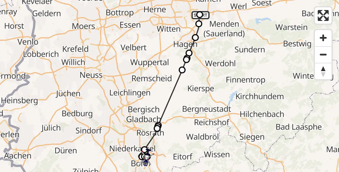 Flugroute Polizeihubschrauber Dortmund Flughafen - Sankt Augustin, 15 Juni 2026, 09:16