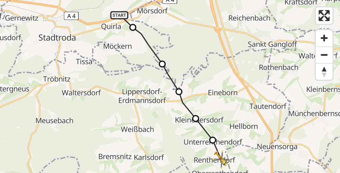 Flugroute Rettungshubschrauber Stadtroda - Renthendorf, 15 Juni 2026, 09:24