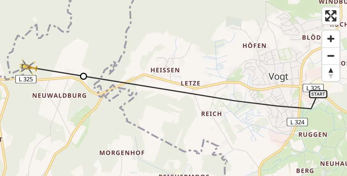 Flugroute Rettungshubschrauber Vogt - Waldburg, 15 Juni 2026, 09:25