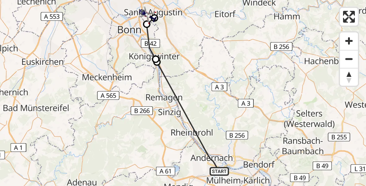 Flugroute Polizeihubschrauber Andernach - Sankt Augustin, 15 Juni 2026, 09:26