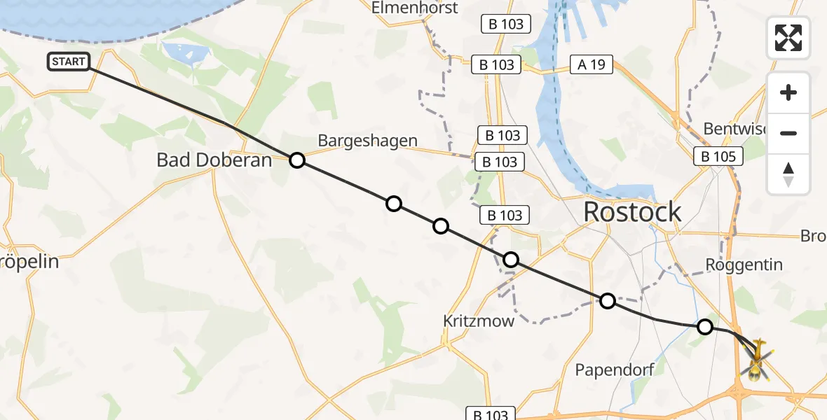 Flugroute Ambulanzhubschrauber Bad Doberan - Dummerstorf, 15 Juni 2026, 09:40