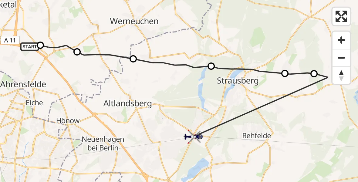 Flugroute Polizeihubschrauber Bernau bei Berlin - Strausberg, 15 Juni 2026, 09:49