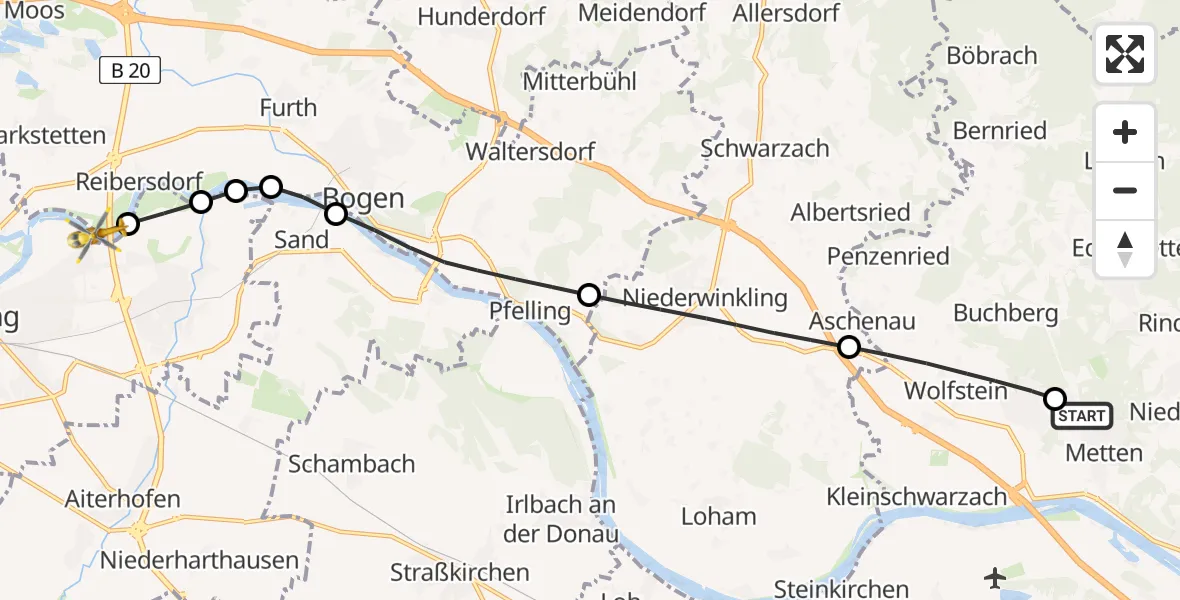 Flugroute Rettungshubschrauber Metten - Parkstetten, 15 Juni 2026, 09:57