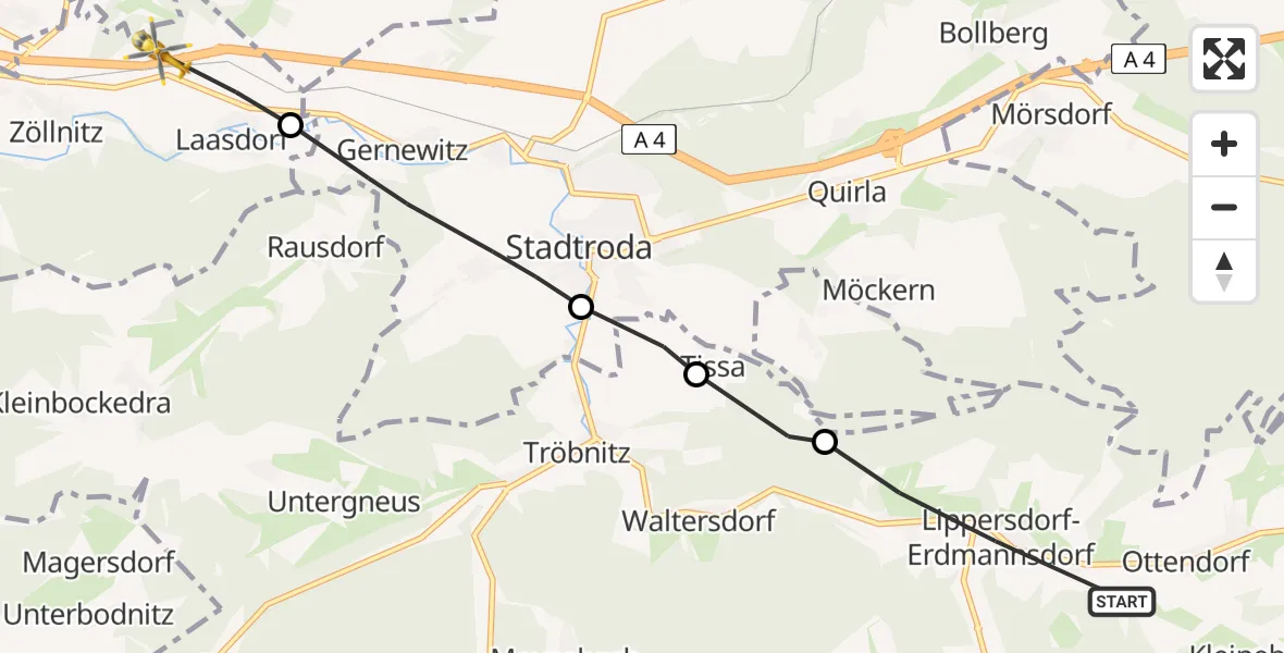 Flugroute Rettungshubschrauber Lippersdorf-Erdmannsdorf - Laasdorf, 15 Juni 2026, 09:57