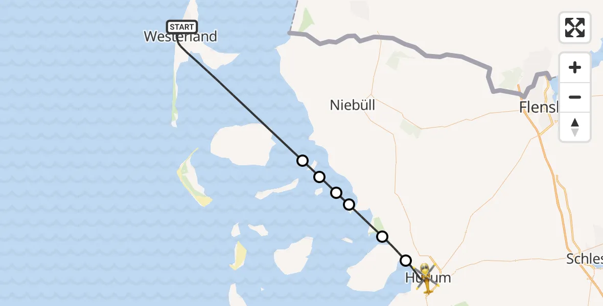 Flugroute Rettungshubschrauber Sylt - Husum, 15 Juni 2026, 10:00