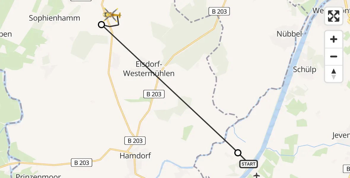 Flugroute Ambulanzhubschrauber Rendsburg-Schachtholm Flugplatz - Elsdorf-Westermühlen, 15 Juni 2026, 10:04