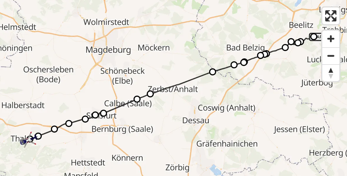 Flugroute Polizeihubschrauber Nuthe-Urstromtal - Thale, 15 Juni 2026, 10:13