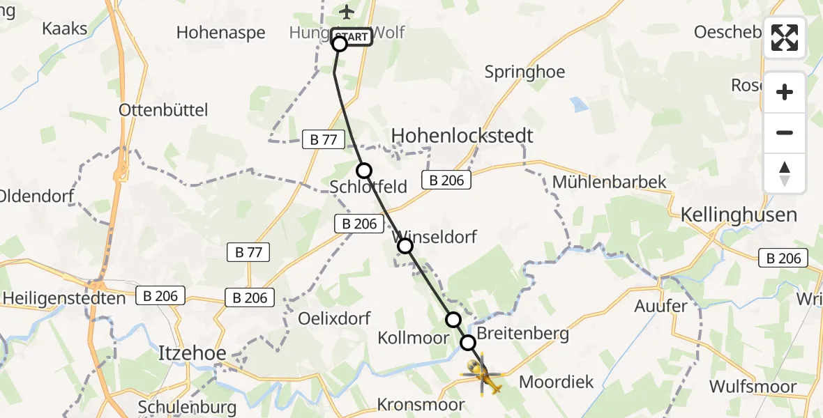 Flugroute Rettungshubschrauber Itzehoe Hungriger Wolf Flugplatz - Westermoor, 15 Juni 2026, 10:24